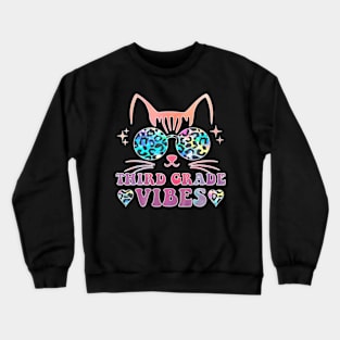 Back To School 3Rd Grade Vibes Leopard Tie Dye Cat Girl Eyes Crewneck Sweatshirt